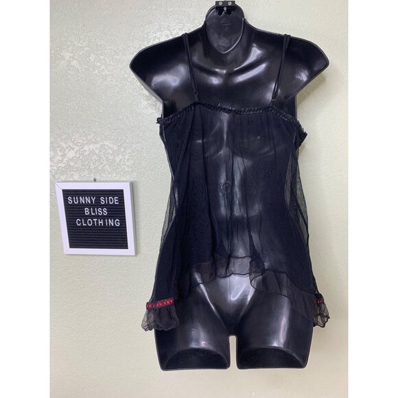 Black Lace Open Front Mesh Lingerie Top Size Extra Large - Picture 6 of 8